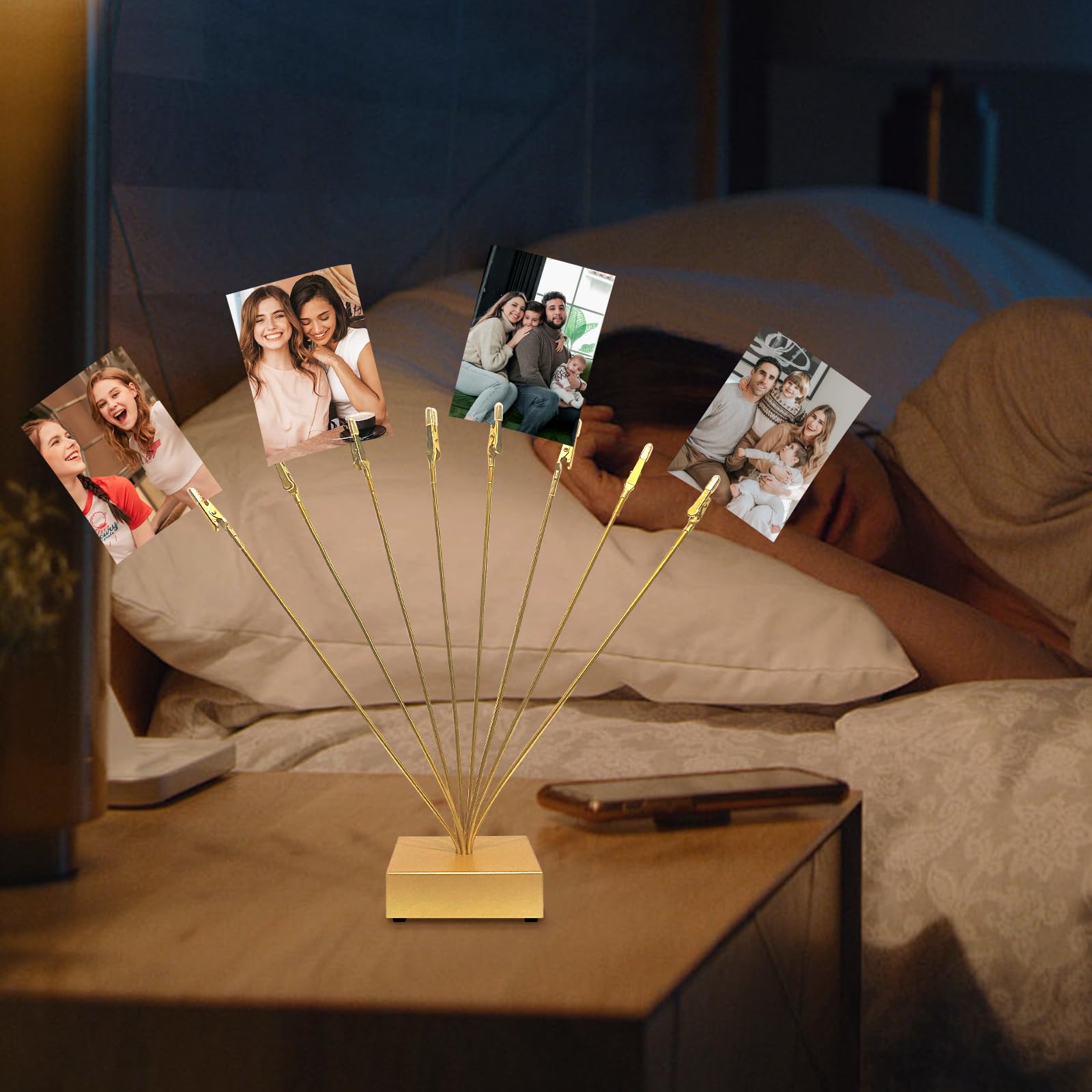 Gold Photo Tree Holder Clip Cube Base,8 - Branch Money Trees Gift Card Holder with Clips,Picture Holder Stand for Christmas Wedd